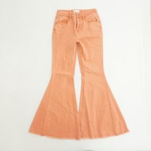 Shyanne Womens Size 29x34 Peach Super Flare Leg High Rise Frayed Hem Jeans
